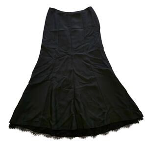 Ann Taylor Silk Lace Trim Maxi Skirt Black Size 12 Romantic Goth Fairy Witchy